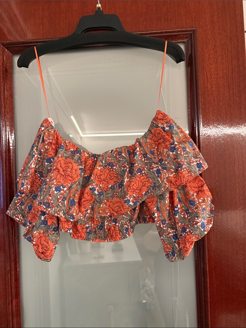 Floral Off-Shoulder Ruffle Crop Top in Orange